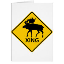 Moose Crossing Highway Sign Greeting Cards