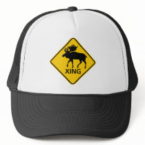 Moose Crossing Highway Sign Trucker Hat
