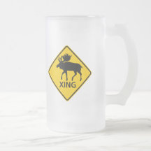 Moose Crossing Highway Sign Mugs