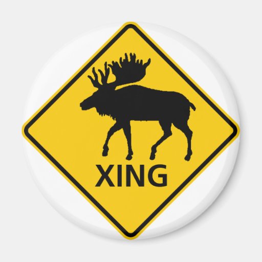Moose Crossing Highway Sign Refrigerator Magnet