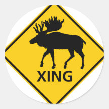 Moose Crossing Highway Sign Sticker
