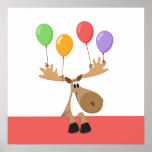Moose with colourful balloons posters