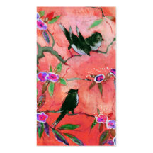 Morning Colours: Bird Painting in Peach and Fuchsi Business Cards