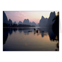 Morning crossing on River Li, Guilin, China Greeting Card
