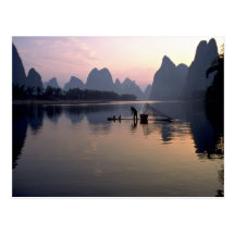 Morning crossing on River Li, Guilin, China Postcard