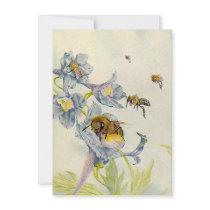 Morning Glory and Honey Bees Blank Invitations Ann