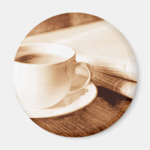 Morning News and Coffee Sepia Tone Refrigerator Magnets