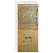 MORNING STAR , antique yellow brown green Personalized Invitations