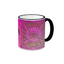 MORNING STAR Pink,Fuchsia Black, Monogram Coffee Mugs