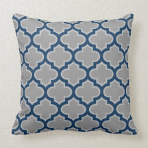 Moroccan Lattice Gray and Navy Blue Pattern Throw Pillows