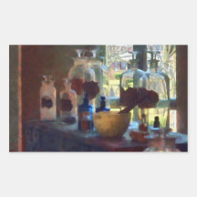 Mortar, Pestle and Bottles by Window Rectangular Stickers