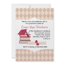 Mortarboard and Books Graduation Party Invitation