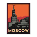 moscow russia kremlin art deco retro travel postcards