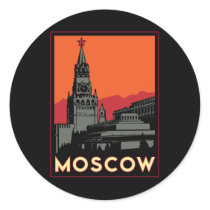 moscow russia kremlin art deco retro travel round sticker
