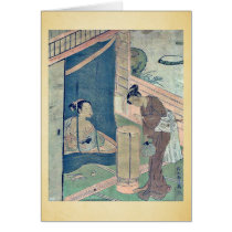 Mother and child near mosquito by Suzuki,Harunobu Greeting Cards