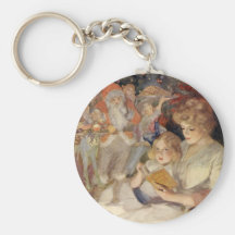 Mother and Child Reading Vintage Christmas Stories Keychain