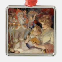 Mother and Child Reading Vintage Christmas Stories Ornament