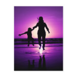 Mother and son Child Beach Jumping postcards