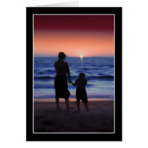Mother & Daughter Walk on the Beach Greeting Cards