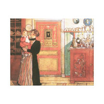 Mother Holding Baby in the Kitchen Stretched Canvas Prints