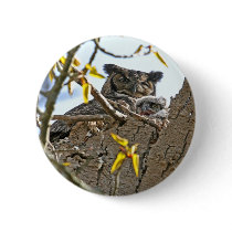 Mother Owl and Baby in Nest Pinback Buttons