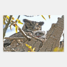 Mother Owl and Baby in Nest Stickers