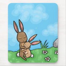 Mother Rabbit and Baby Bunny hug Mousepad