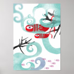 Mother whale new baby coral waves swirls canvas posters