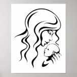 Mother with newborn baby line art poster print