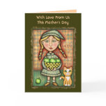 Mother's Day  Apple Girl & Cat Art Greeting Card
