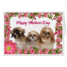 Mother's Day Card - Shih Tzu Dogs - Pink Floral
