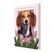 Mothers Day - Pink Tulips - Beagle Stretched Canvas Print