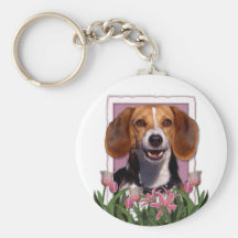 Mothers Day - Pink Tulips - Beagle Key Chain