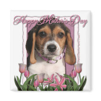 Mothers Day - Pink Tulips - Beagle Puppy
