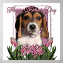 Mothers Day - Pink Tulips - Beagle Puppy
