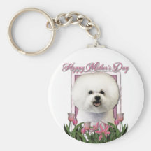 Mothers Day - Pink Tulips - Bichon Frise Keychain
