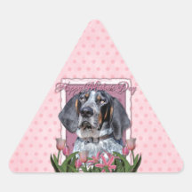 Mothers Day - Pink Tulips - Bluetick Coonhound Triangle Sticker