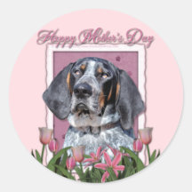 Mothers Day - Pink Tulips - Bluetick Coonhound Round Sticker