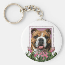 Mothers Day - Pink Tulips - Bulldog Key Chain