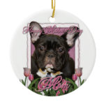 Mothers Day - Pink Tulips - French Bulldog - Teal Ornaments