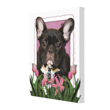Mothers Day - Pink Tulips - Frenchie - Teal Canvas Print