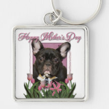 Mothers Day - Pink Tulips - Frenchie - Teal Keychains