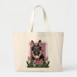 Mothers Day - Pink Tulips - German Shepherd - Kuno Canvas Bags