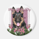 Mothers Day - Pink Tulips - German Shepherd - Kuno Refrigerator Magnets
