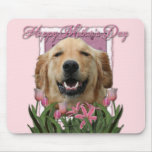 Mothers Day - Pink Tulips - Golden Retriever Mousemats