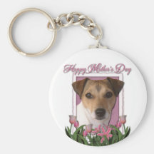Mothers Day - Pink Tulips - Jack Russell Keychain