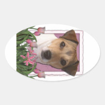 Mothers Day - Pink Tulips - Jack Russell Oval Stickers