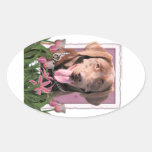 Mothers Day - Pink Tulips - Labrador - Chocolate Stickers
