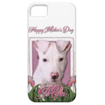 Mothers Day - Pink Tulips - Pitbull Puppy - Petey