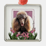 Mothers Day - Pink Tulips - Poodle - Chocolate Christmas Tree Ornament